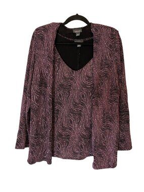 Dressbarn Evening Open Front Blazer & Sleeveless Tank Top Purple/Black Sparkly